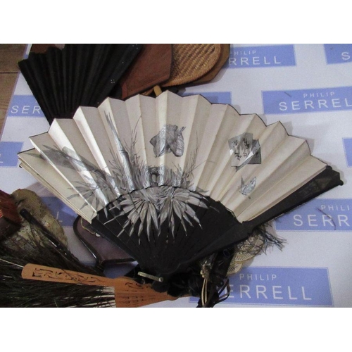 188 - A collection of assorted fans, including oriental style examples, peacock etc