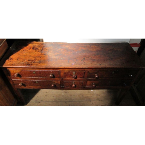 2 - An Antique oak dresser base, fitted with two banks of three drawers, 58.5ins x 18ins, height 33ins