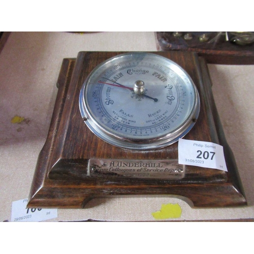 207 - Two sets of postage scale, barometer, binoculars, section of a propeller etc