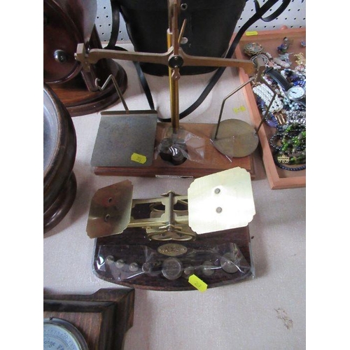 207 - Two sets of postage scale, barometer, binoculars, section of a propeller etc