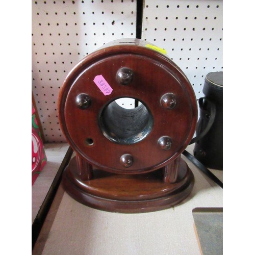 207 - Two sets of postage scale, barometer, binoculars, section of a propeller etc