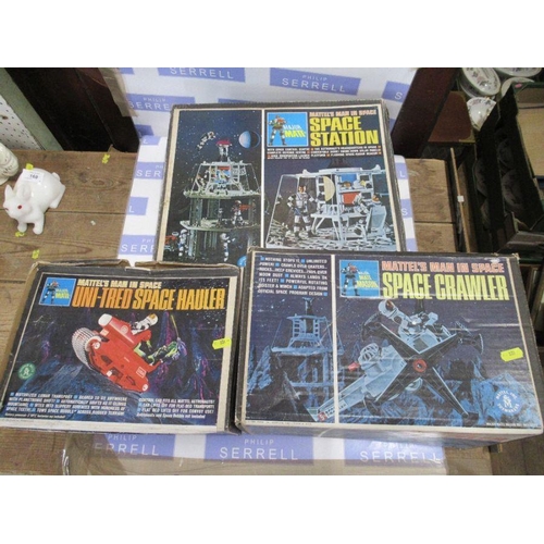 231 - A Mattel 'Man in Space' boxed Space Station, together with a boxed Space Crawler and a boxed Uni Tre... 