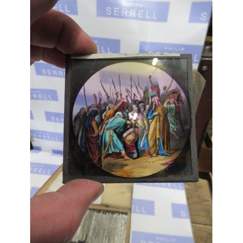 235 - A box of magic lantern slides, of scenes from the Old Testament and Days of Creation