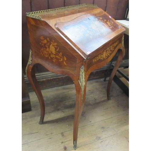 24 - A 19th century French Kingwood and marquetry desk, with floral inlay and gilt metal mounts, the fall... 