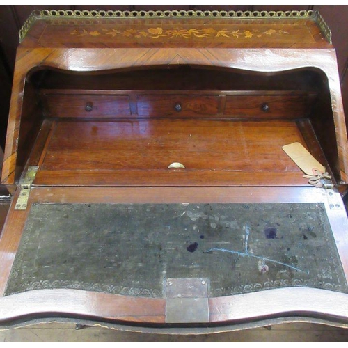 24 - A 19th century French Kingwood and marquetry desk, with floral inlay and gilt metal mounts, the fall... 