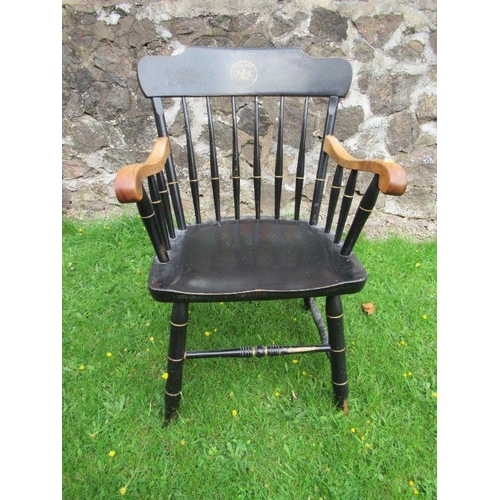 26 - A part ebonized Captains style chair, with gold decoration, together with a child's chair