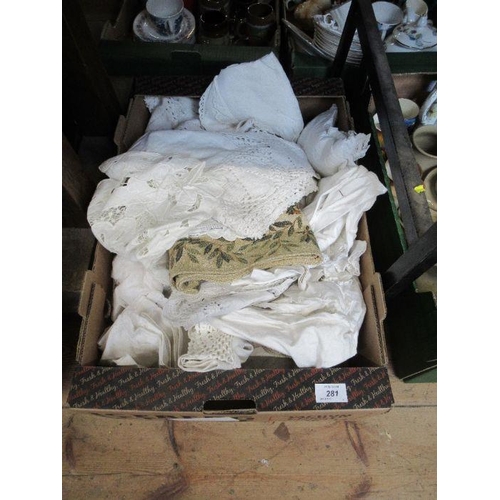 281 - Four boxes of assorted linen etc