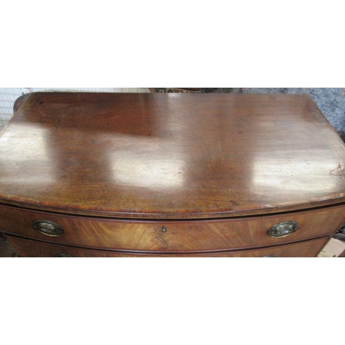 29 - A Victorian mahogany bow front chest, of four long graduated drawers, on bracket feet, 44.25ins x 24... 