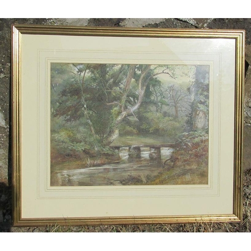 293 - Paul Joseph Naftel, watercolour, a stream in Guernsey, signed, 13ins x 17ins