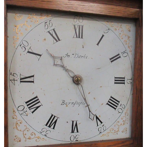 4 - A 19th century oak longcase clock, having a painted dial, signed Darke, Barnstaple