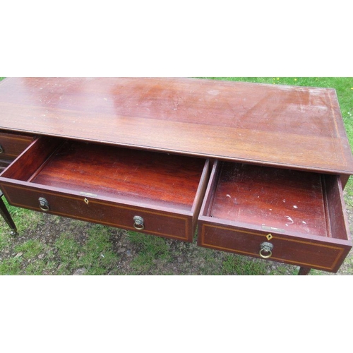 46 - A mahogany sidetable, fitted with three frieze drawers, converted from a square piano, width 64.75in... 