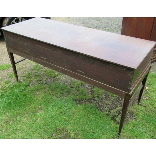 46 - A mahogany sidetable, fitted with three frieze drawers, converted from a square piano, width 64.75in... 