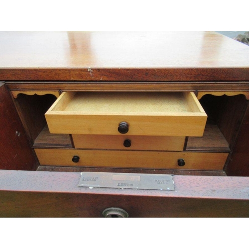 9 - A 19th century secretaire campaign chest, the upper section fitted with a short secretaire draw and ... 