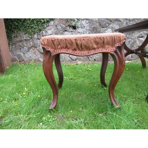 91 - A Victorian cabriole leg stool, together with a reproduction coffee table, 35.5ins x 18ins, height 1... 