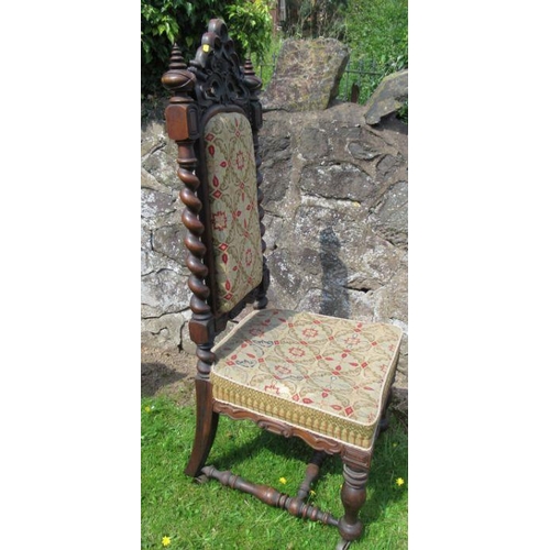 97 - A 19th century rosewood salon chair, with barley twist supports to the back, with tapestry seat