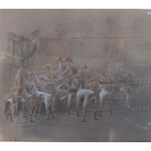 111 - Philip Saunders, watercolour and pencil, Boxing Ludlow Hounds, 18ins x 20.5ins