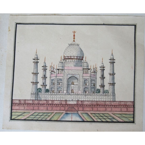 113 - Two 19th century Indian School watercolours, views of the Tahj Mahal, unframed, each 4ins x 4.75ins