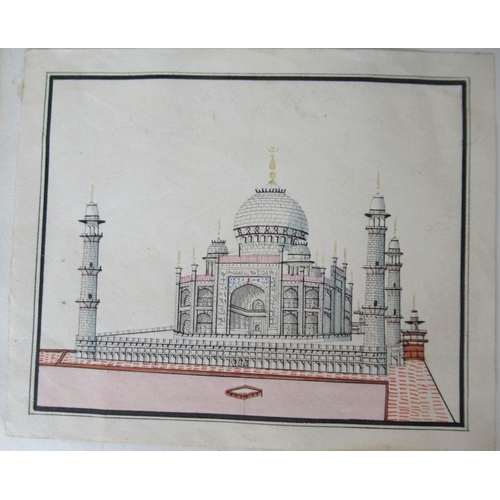 113 - Two 19th century Indian School watercolours, views of the Tahj Mahal, unframed, each 4ins x 4.75ins