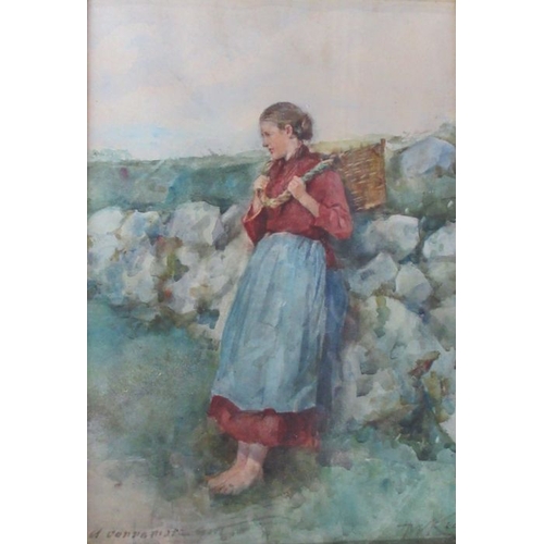 114 - H W Kerr, watercolour, A Connamara Girl, 13ins x 9ins