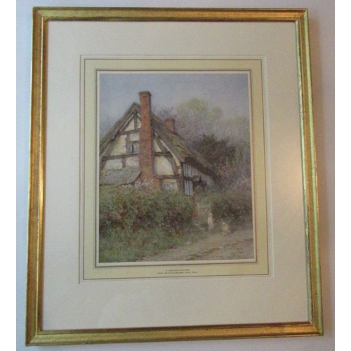 116 - Helen Allingham, watercolour, An Old Cheshire Cottage, children playing outside a half timbered cott... 