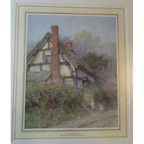 116 - Helen Allingham, watercolour, An Old Cheshire Cottage, children playing outside a half timbered cott... 