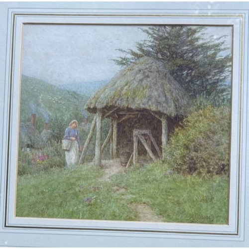 118 - Helen Allingham, watercolour, Fetching the water, signed, 7.25ins x 7.5ins