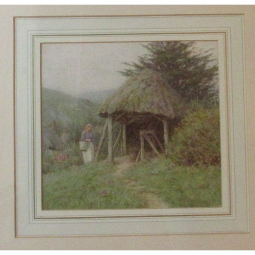 118 - Helen Allingham, watercolour, Fetching the water, signed, 7.25ins x 7.5ins