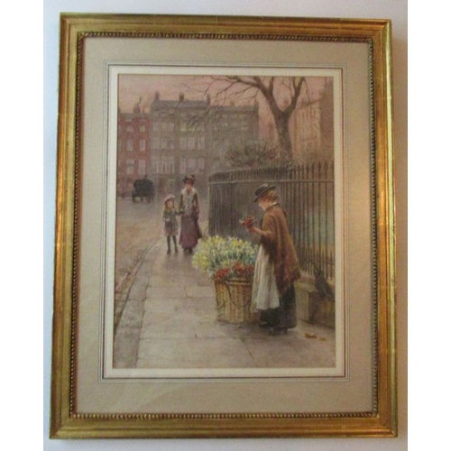 120 - Arthur Verey, watercolour, The Flower Girl, signed, 16.25ins x 12,25ins