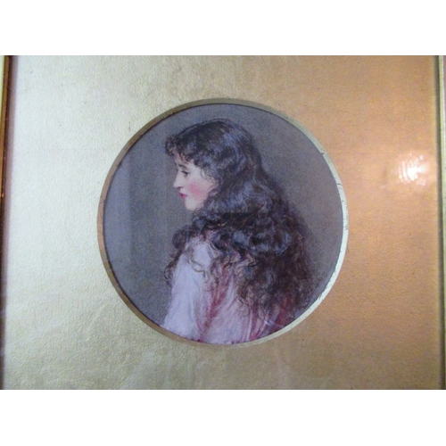 125 - Helen Allingham, circular watercolour, Lucy, portrait of a young girl, signed, diameter 4.25ins, in ... 