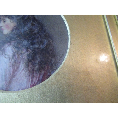 125 - Helen Allingham, circular watercolour, Lucy, portrait of a young girl, signed, diameter 4.25ins, in ... 