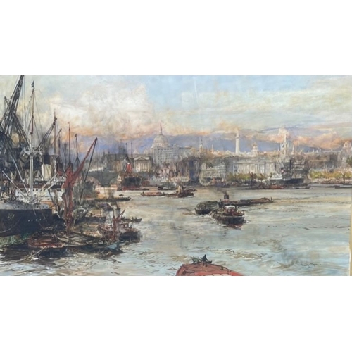 132 - Charles Dixon, watercolour, The Pool of London, signed, 29ins x 49ins