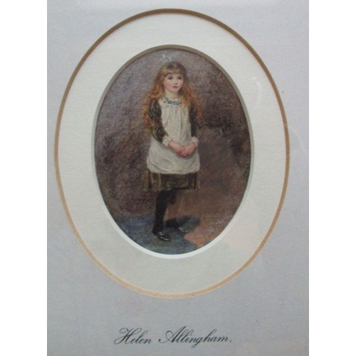 136 - Helen Allingham, oval watercolour, study of a young girl, probably Helen Allingham's daughters, sign... 