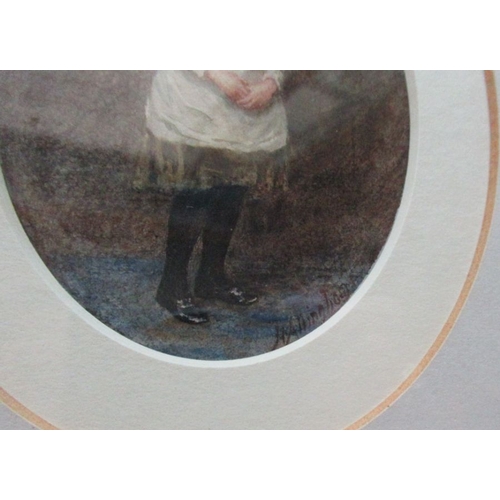 136 - Helen Allingham, oval watercolour, study of a young girl, probably Helen Allingham's daughters, sign... 