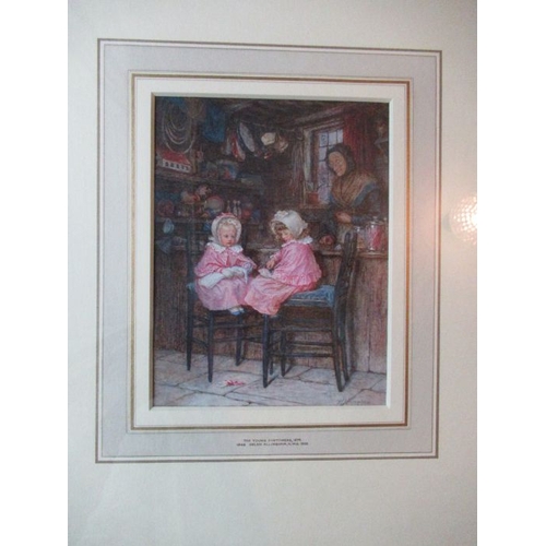 137 - Helen Allingham, watercolour, The Young Customers, 1875, two little girls in a toy shop, one girl is... 