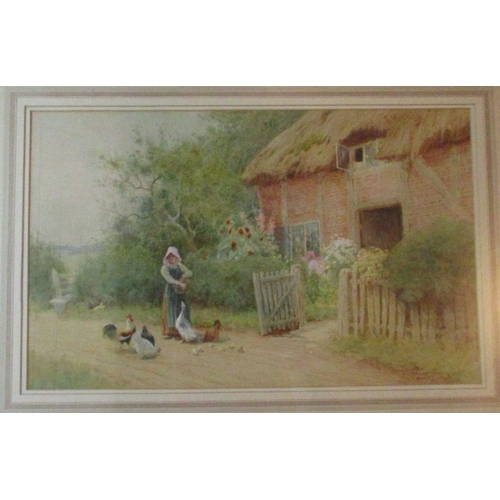 138 - Claude Strachan, watercolour, Feeding the hungry near Evesham, signed,11ins x 17.5ins