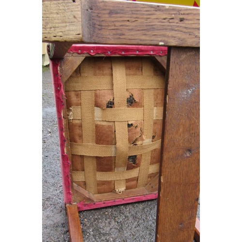 14 - An Arts and Crafts oak stool, with out swept square stop chamfered legs on sledge feet, united by a ... 