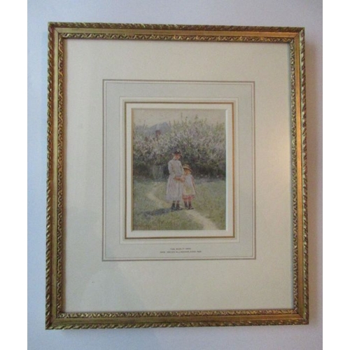 140 - Helen Allingham, watercolour, The Sunlit Path, with two young girls, signed, 5.5ins x 4.5ins