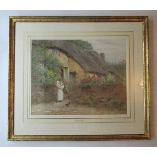 142 - Helen Allingham, watercolour, Old cottages at Paignton Devon, signed and inscribed, 15.25ins x 19ins