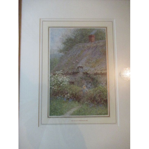 144 - Helen Allingham, watercolour, Girl at the Cottage Gate, signed, 10ins x 6.75ins