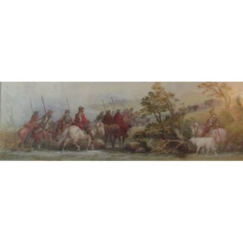 149 - Charles Cattermole, watercolour, Returning from a Border Raid, figures on horseback passing through ... 