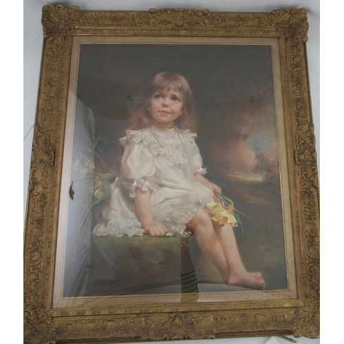 154 - Leon Sprinck?, pastel, portrait of a young girl seated, 29ins x 24ins