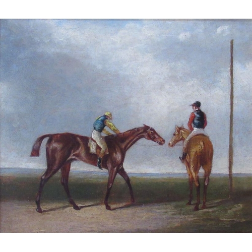 167 - H Alkin, pair of oil on panel, two thoroughbreds with jockeys in landscape, one signed, 8.5ins x 10i... 