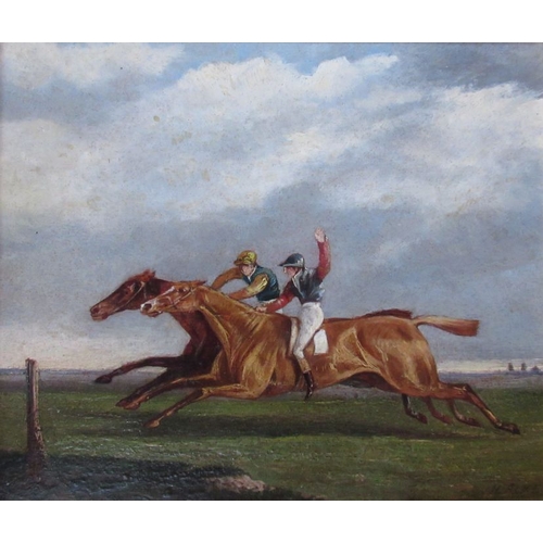 167 - H Alkin, pair of oil on panel, two thoroughbreds with jockeys in landscape, one signed, 8.5ins x 10i... 