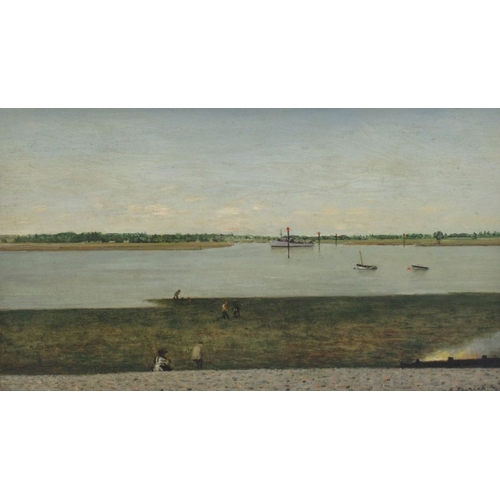 177 - Richard Eurich, oil on board, Mine layer on Beaulieu River, 9ins x 16ins