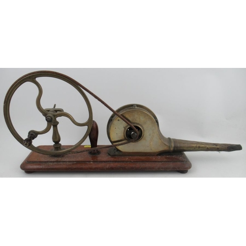 187 - A pair of 19th century mahogany and brass tabletop mechanical fire bellows, length 28ins