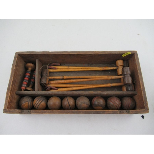 200 - A late Victorian/Edwardian table top miniature croquet set, comprising six mallets, mallet length 10... 