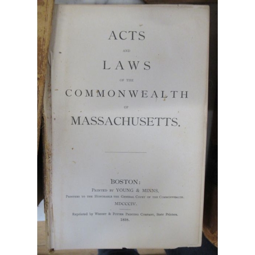 249 - Massacusetts Acts and Laws, 5 vols, reprints of the years 1784, 1786, 1788, 1790 and 1804, internall... 