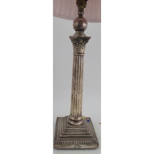 281 - A silver Corinthian column table lamp, London 1896, height 19ins