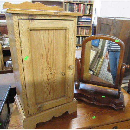 29 - A pine pot cupboard, width 15.5ins, depth 12ins, height 30.5ins, together with a mahogany framed swi... 