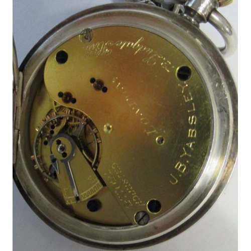 292 - A silver half hunter pocket watch, the white enamel dial with subsidiary dial inscribed J B Yabsley ... 